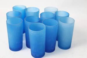 lot 209 image: Set of 10 Frosted Blue Glass Tumblers