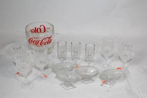 lot 257 image: Assorted Set of 12 Vintage Crystal Glassware and Coca-Cola Goblet