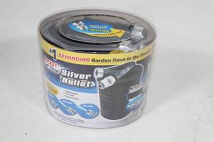 lot 260 image: Pocket Hose Silver Bullet 50 Ft Expanding Garden Hose with Spray Nozzle