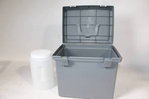 lot 273 image: Large Gray Storage Bin with Lid and Additional Container