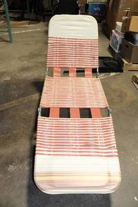 lot 285 image: Vintage Metal Frame Folding Cot with Striped Fabric
