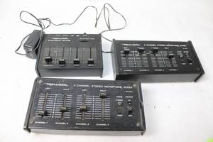 lot 323 image: Set of 2 Realistic 4 Channel Stereo Microphone Mixers and 1 Electronic Reverb