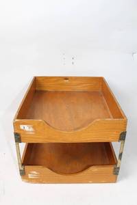 lot 324 image: Wooden Desktop Double File Organizer with Brass Accents
