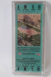 lot 347 image: Super Bowl XXXVI Full Ticket in Display Case - Terrace Seating