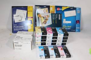 lot 362 image: Collection of Epson Ink Cartridges, Labels, and Photo Paper