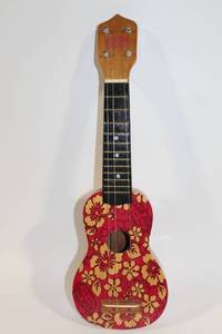 lot 363 image: Vintage Wooden Ukulele with Hawaiian Hibiscus Design