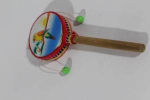 lot 365 image: Colorful Wooden Hand Drum with Parrot Design