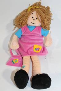 lot 380 image: Plush Rag Doll with Pink Dress and Yarn Hair