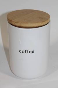 lot 415 image: Stoneware Coffee Canister with Bamboo Lid