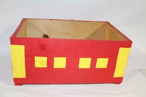lot 420 image: Wooden Storage Crate with Colorful Design