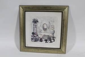 lot 458 image: Framed Artwork by C. Winters Olson - Bathroom Scene