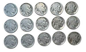 lot 22 image: Set of 15 Vintage Buffalo Nickels with Native American Design