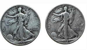 lot 19 image: Pair of 1941 Walking Liberty Half Dollar Coins
