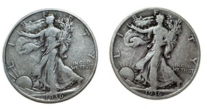 lot 12 image: Pair of 1936 Walking Liberty Half Dollars