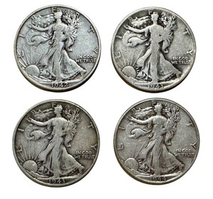 lot 8 image: Set of 4 Circulated Walking Liberty Half Dollars 1942-S, 1943, and 1944