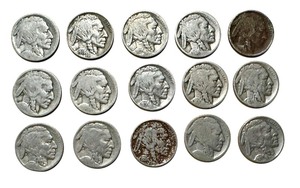 lot 9 image: Set of 15 Buffalo Nickels including 1936