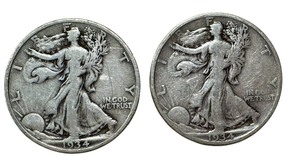 lot 10 image: Two 1934 Circulated Walking Liberty Half Dollar Coins