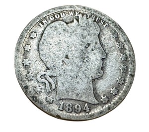 lot 11 image: 1894 Barber Quarter in Circulated Condition