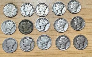 lot 35 image: Set of 15 Circulated Mercury Dimes from 1925-1944