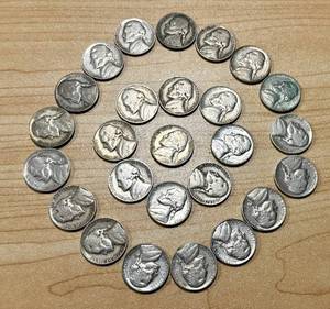 lot 37 image: Collection of 30 Circulated Jefferson Nickels from Various Years