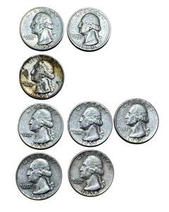 lot 39 image: Set of 8 Circulated 1950s Washington Quarters