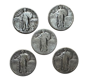 lot 23 image: Set of 5 Standing Liberty Quarters - Years 1925 to 1930