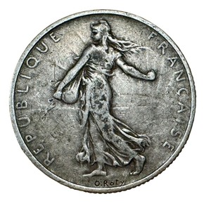 lot 25 image: 1917 French 2 Francs Silver Coin