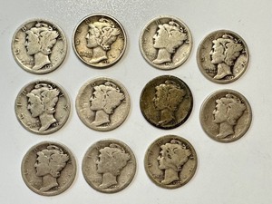 lot 45 image: Collection of 12 Circulated Mercury Dimes (1920-1929)