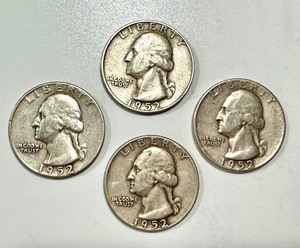 lot 55 image: Set of 4 Circulated 1952 Washington Quarters