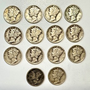 lot 48 image: Collection of 14 Circulated Mercury Dimes (1931-1939)