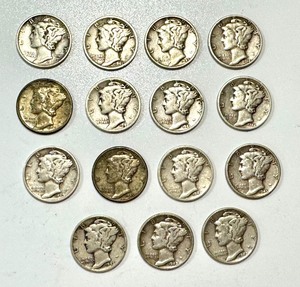 lot 51 image: Lot of 15 Circulated Mercury Dimes (Various Years)