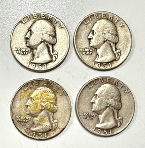 lot 54 image: Set of 4 Circulated 1951 Silver Washington Quarters