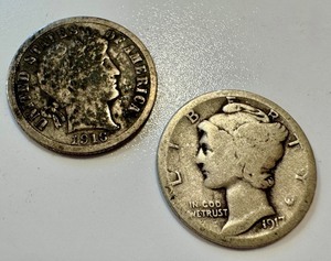 lot 46 image: 1916 Barber Dime and 1917 Mercury Dime
