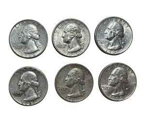 lot 59 image: Set of 6 Silver Washington Quarters 1957 and 1960