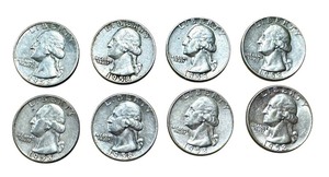 lot 60 image: Set of 8 Circulated 1958 Washington Quarters