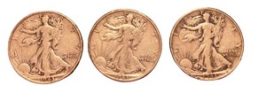 Set of 3 1943 Walking Liberty Half Dollars