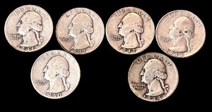 lot 23L image: Set of 6 Washington Silver Quarters (1940-1944) - P Mint