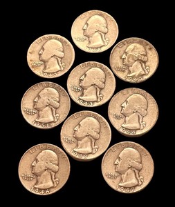 lot 29L image: Collection of 9 Vintage US Quarters (1943-1951)