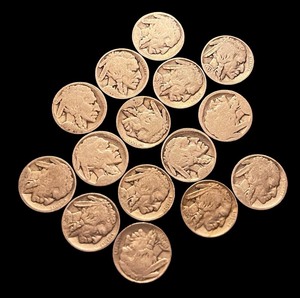 lot 35L image: Set of 13 Vintage Buffalo Nickels - Indian Head Design