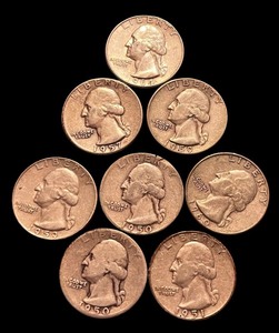 lot 38L image: Set of 8 Silver 25 Cent U.S. Coins (1950-1959)