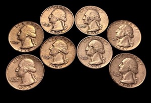 lot 40L image: Set of 8 Silver Washington Quarter Coins from 1950s