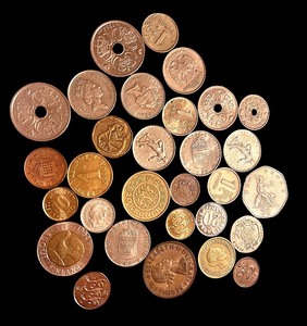 lot 44L image: Collection of 35 International Coins with Unique Designs