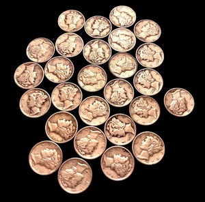 lot 47L image: Collection of 30 Mercury Dimes - 90% Silver Vintage U.S. Coins
