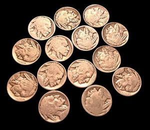 lot 48L image: Collection of 14 Vintage Buffalo Nickels - Various Dates