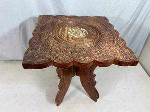 lot 22 image: Very Neat Old Wooden Carved Table - Folding