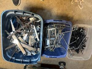 lot 47 image: 3 Totes of Retail Display Hooks, Slat Wall Hooks, Pegs, Shelf Brackets, Etc