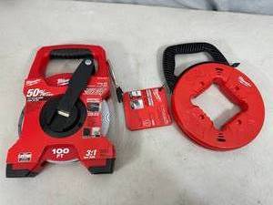 lot 61 image: New Milwaukee 100 ft Tape Measure and 25 ft Fish Tape