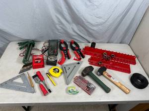 lot 62 image: Assorted Tools, Hammers, Electrical Meter, Socket Trays, and More