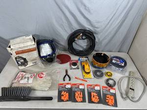 lot 77 image: Full Face Respirator, Hole Saws, Stud Finder, Tools, and More