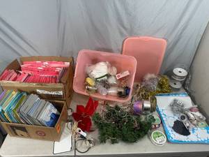 lot 83 image: Tote with Crafts, Ribbon, Greeting Cards, Holiday Decorations, and More
